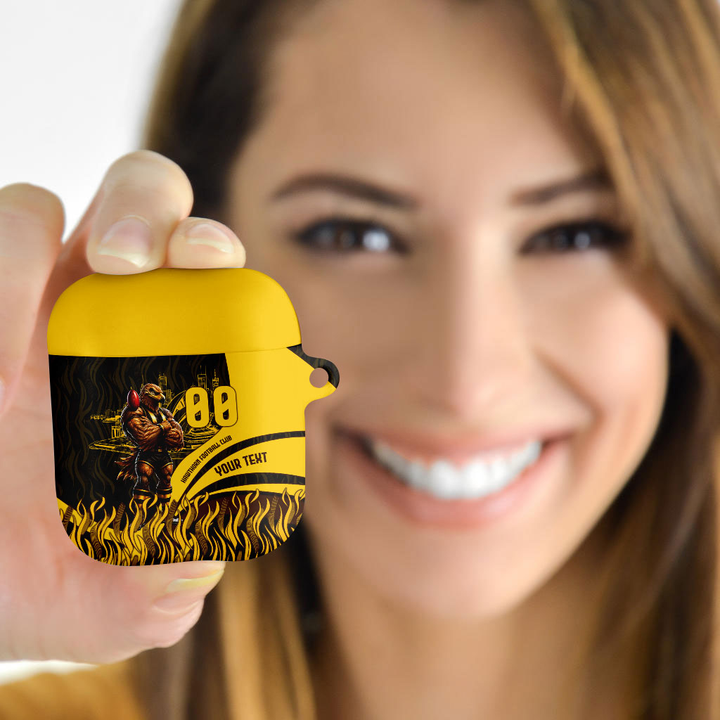 Personalised Hawthorn Hawks Football AirPods Case Australian City Skyline Graphic Fierce Mascot Art