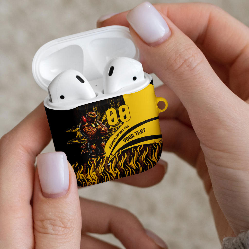 Personalised Hawthorn Hawks Football AirPods Case Australian City Skyline Graphic Fierce Mascot Art