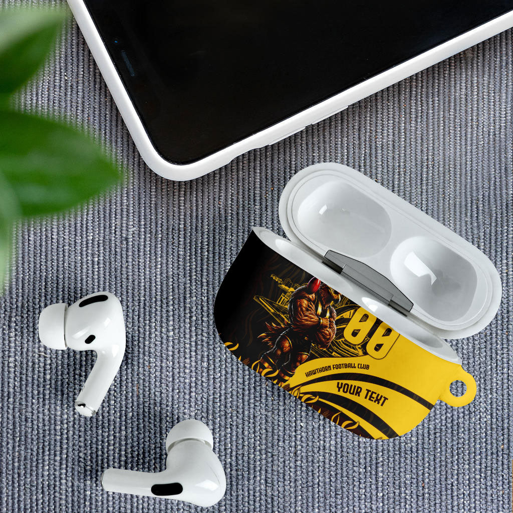 Personalised Hawthorn Hawks Football AirPods Case Australian City Skyline Graphic Fierce Mascot Art