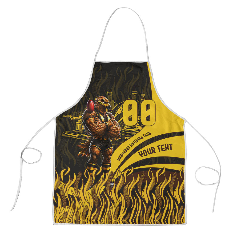 Personalised Hawthorn Hawks Football Apron Australian City Skyline Graphic Fierce Mascot Art