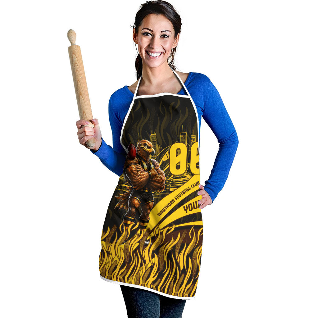 Personalised Hawthorn Hawks Football Apron Australian City Skyline Graphic Fierce Mascot Art