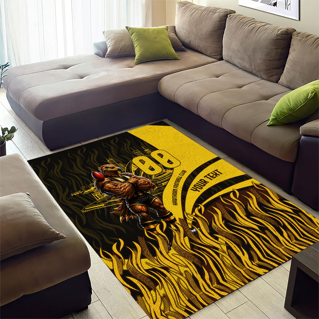Personalised Hawthorn Hawks Football Area Rug Australian City Skyline Graphic Fierce Mascot Art