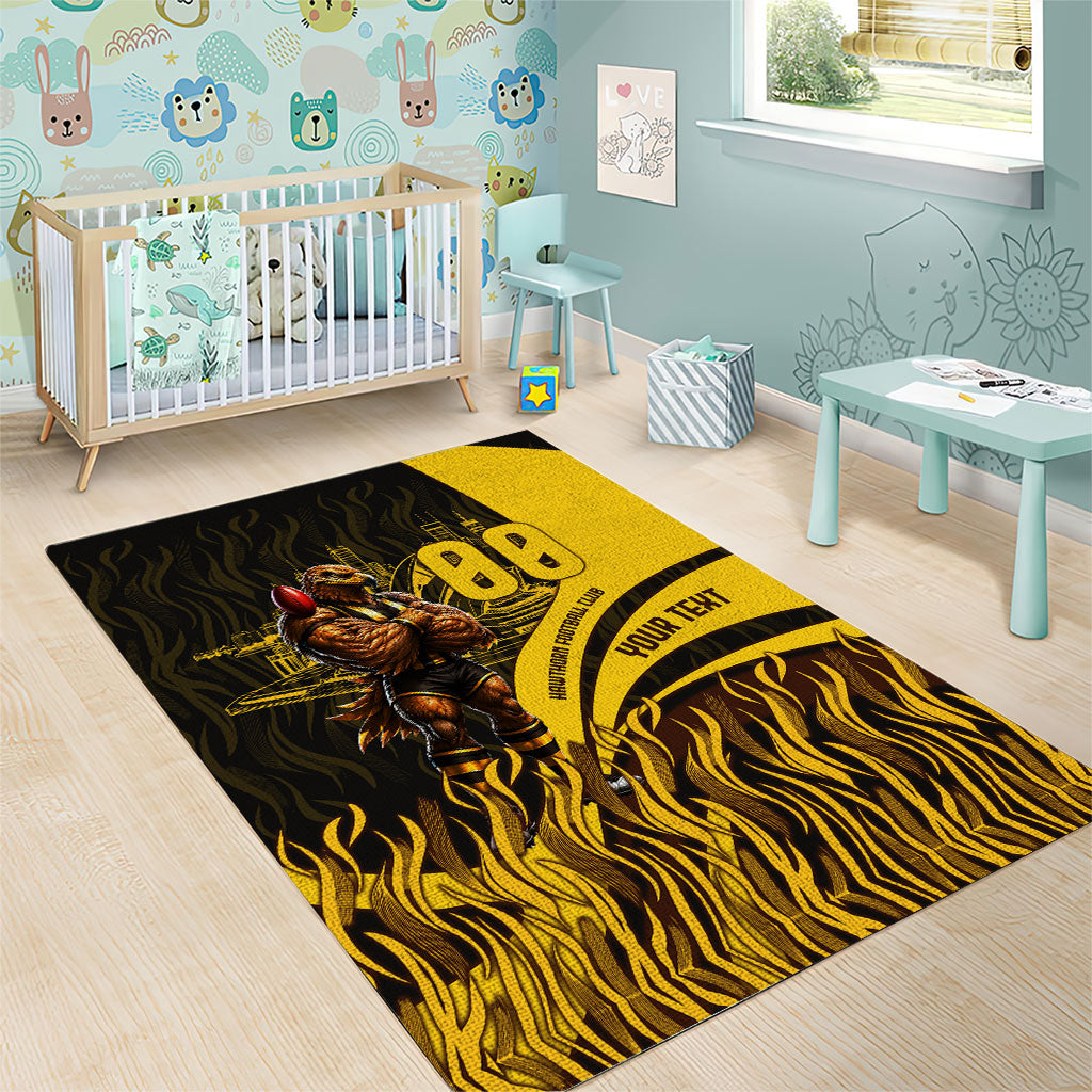 Personalised Hawthorn Hawks Football Area Rug Australian City Skyline Graphic Fierce Mascot Art