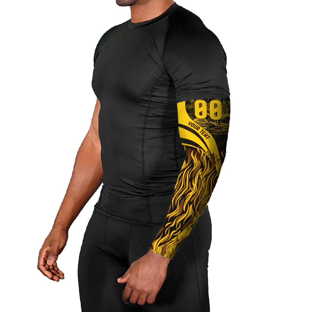 Personalised Hawthorn Hawks Football Arm Sleeves Australian City Skyline Graphic Fierce Mascot Art