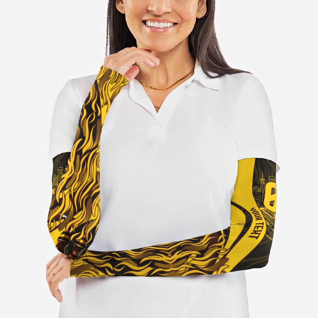 Personalised Hawthorn Hawks Football Arm Sleeves Australian City Skyline Graphic Fierce Mascot Art