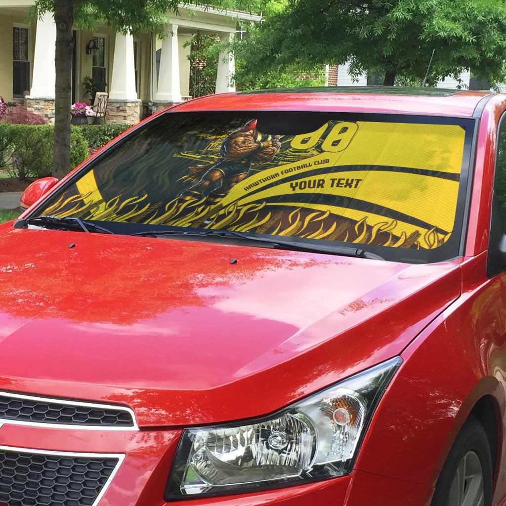 Personalised Hawthorn Hawks Football Auto Sun Shade Australian City Skyline Graphic Fierce Mascot Art
