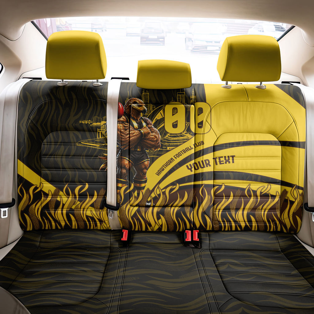 Personalised Hawthorn Hawks Football Back Car Seat Cover Australian City Skyline Graphic Fierce Mascot Art