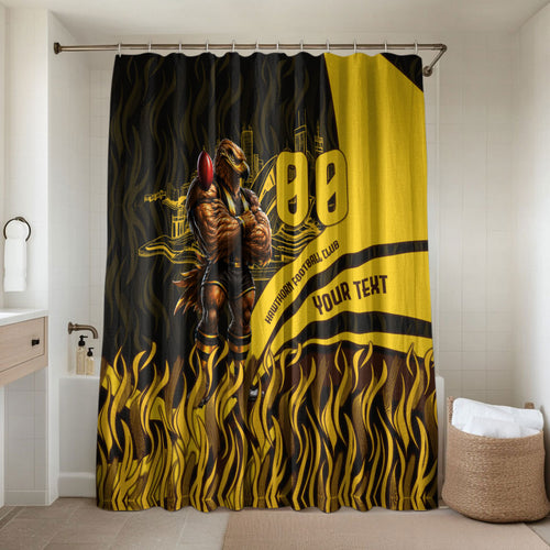 Personalised Hawthorn Hawks Football Bathroom Set Australian City Skyline Graphic Fierce Mascot Art