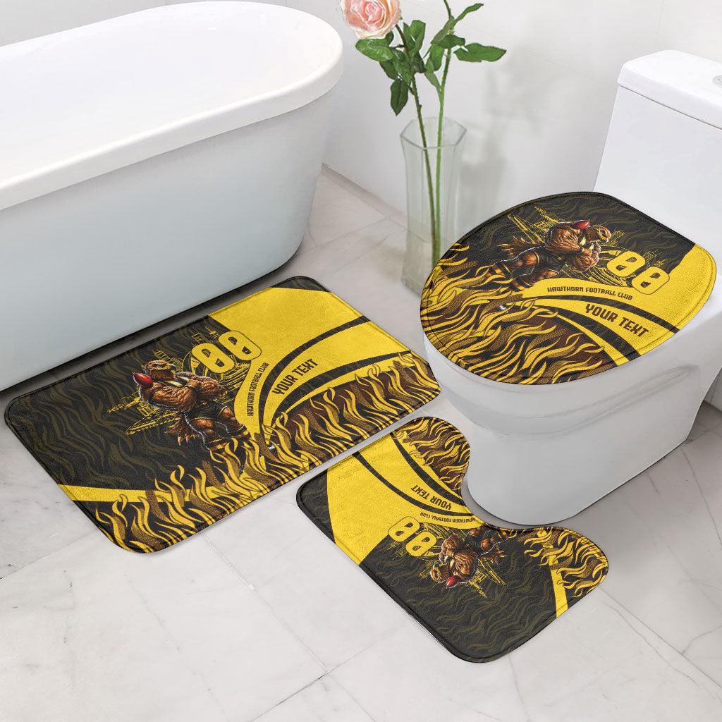 Personalised Hawthorn Hawks Football Bathroom Set Australian City Skyline Graphic Fierce Mascot Art