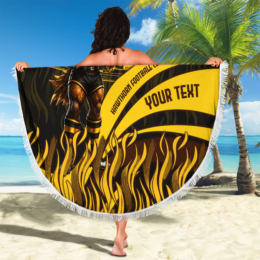Personalised Hawthorn Hawks Football Beach Blanket Australian City Skyline Graphic Fierce Mascot Art