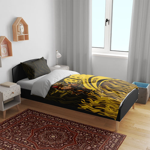 Personalised Hawthorn Hawks Football Bedding Set Australian City Skyline Graphic Fierce Mascot Art