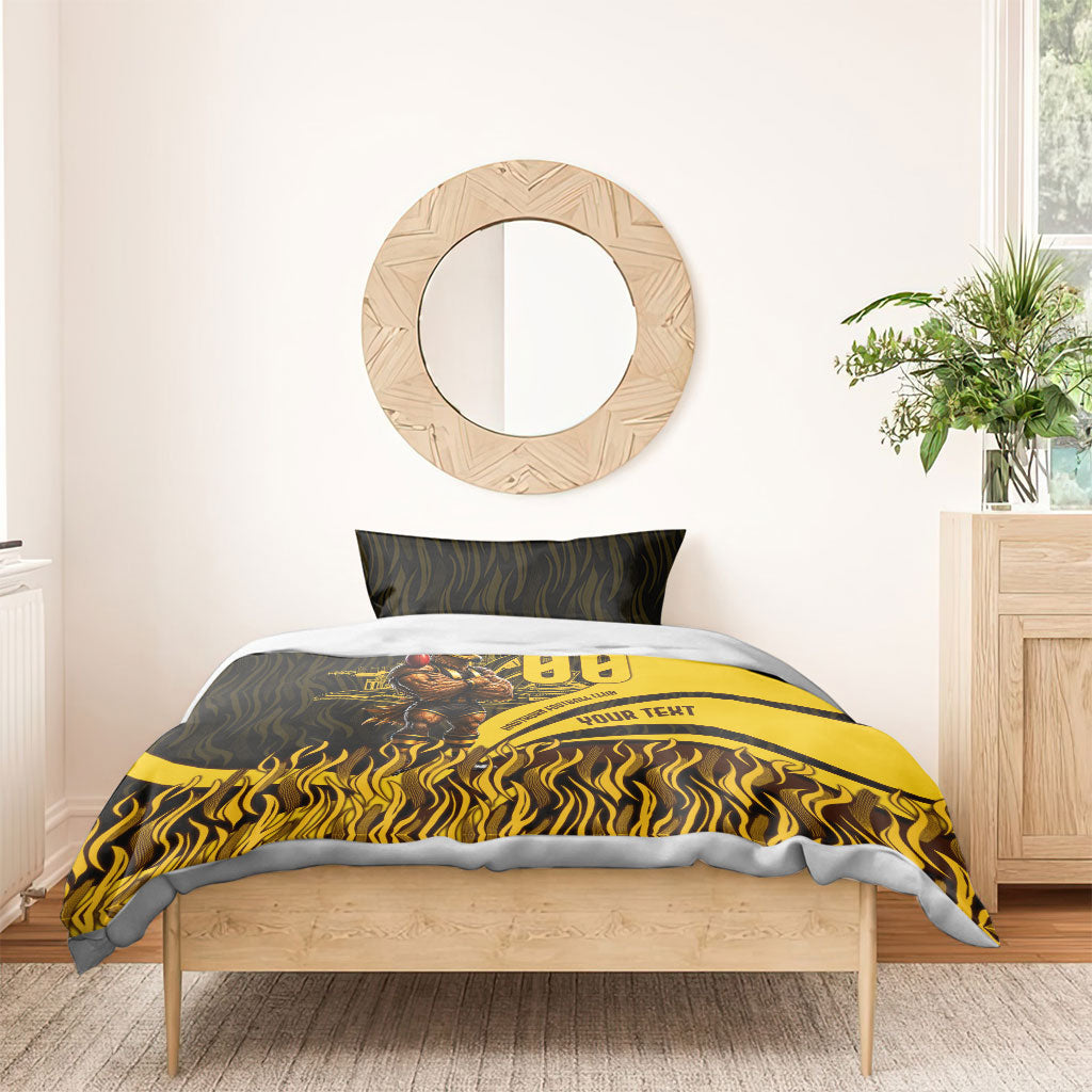 Personalised Hawthorn Hawks Football Bedding Set Australian City Skyline Graphic Fierce Mascot Art