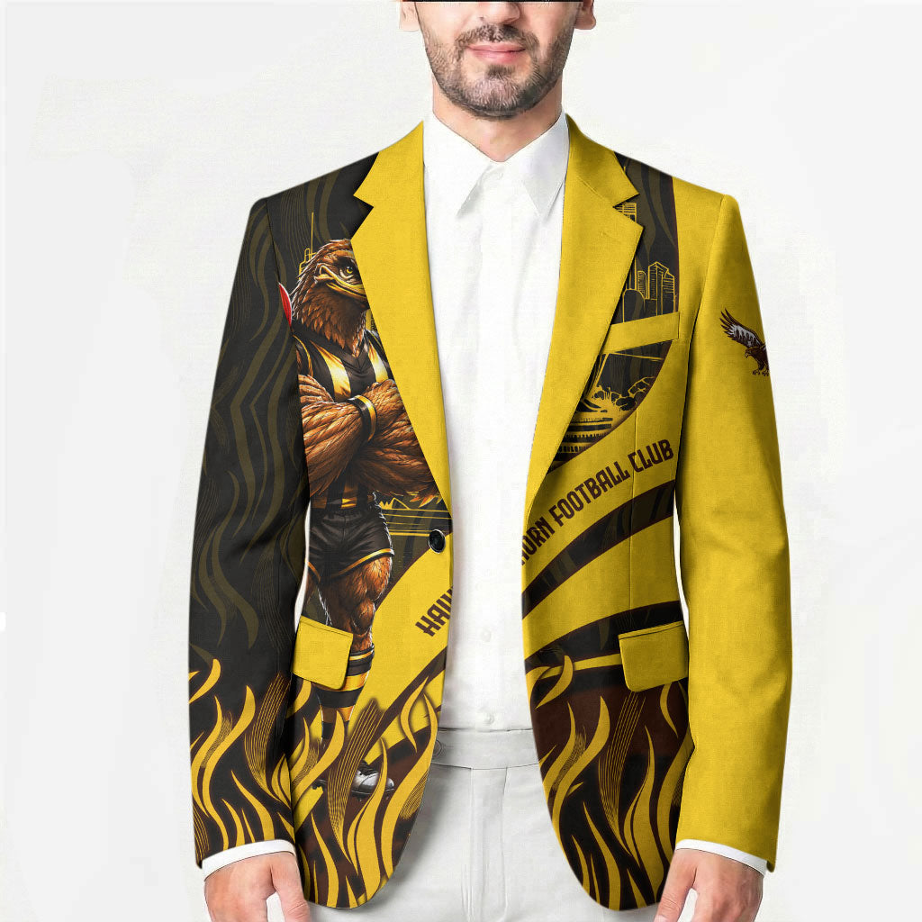 Personalised Hawthorn Hawks Football Blazer Australian City Skyline Graphic Fierce Mascot Art