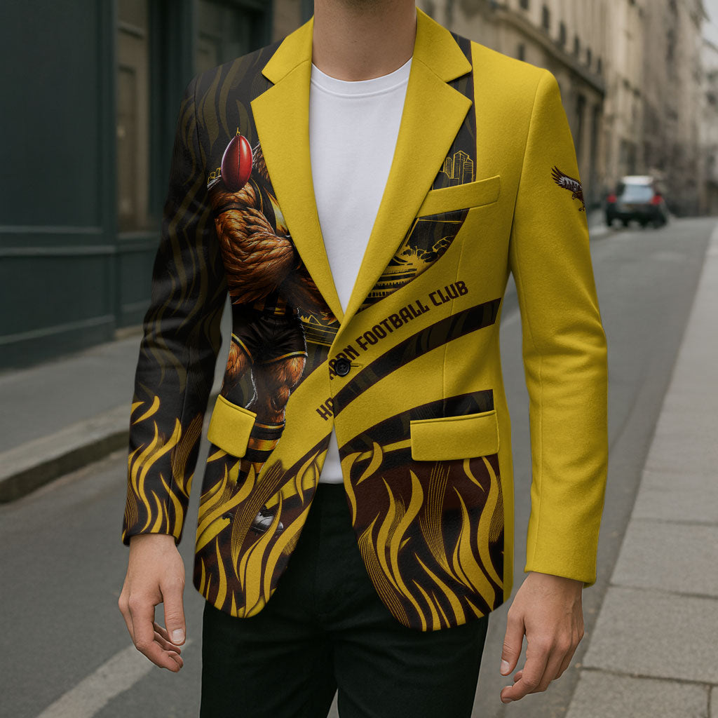 Personalised Hawthorn Hawks Football Blazer Australian City Skyline Graphic Fierce Mascot Art