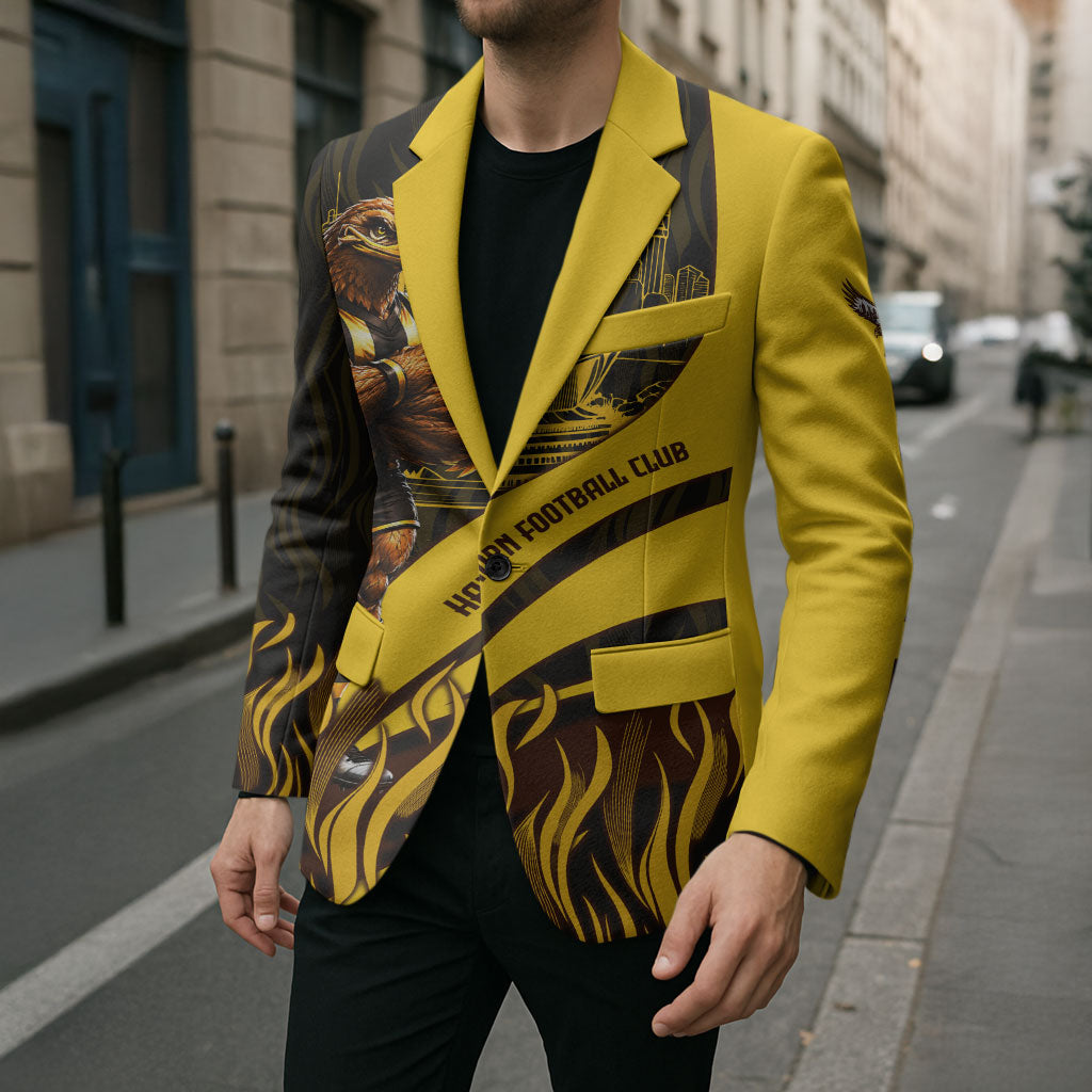 Personalised Hawthorn Hawks Football Blazer Australian City Skyline Graphic Fierce Mascot Art