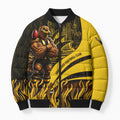 Personalised Hawthorn Hawks Football Bomber Puffer Jacket Australian City Skyline Graphic Fierce Mascot Art
