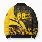 Personalised Hawthorn Hawks Football Bomber Puffer Jacket Australian City Skyline Graphic Fierce Mascot Art