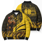 Personalised Hawthorn Hawks Football Bomber Puffer Jacket Australian City Skyline Graphic Fierce Mascot Art