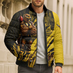 Personalised Hawthorn Hawks Football Bomber Puffer Jacket Australian City Skyline Graphic Fierce Mascot Art