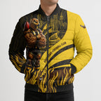 Personalised Hawthorn Hawks Football Bomber Puffer Jacket Australian City Skyline Graphic Fierce Mascot Art
