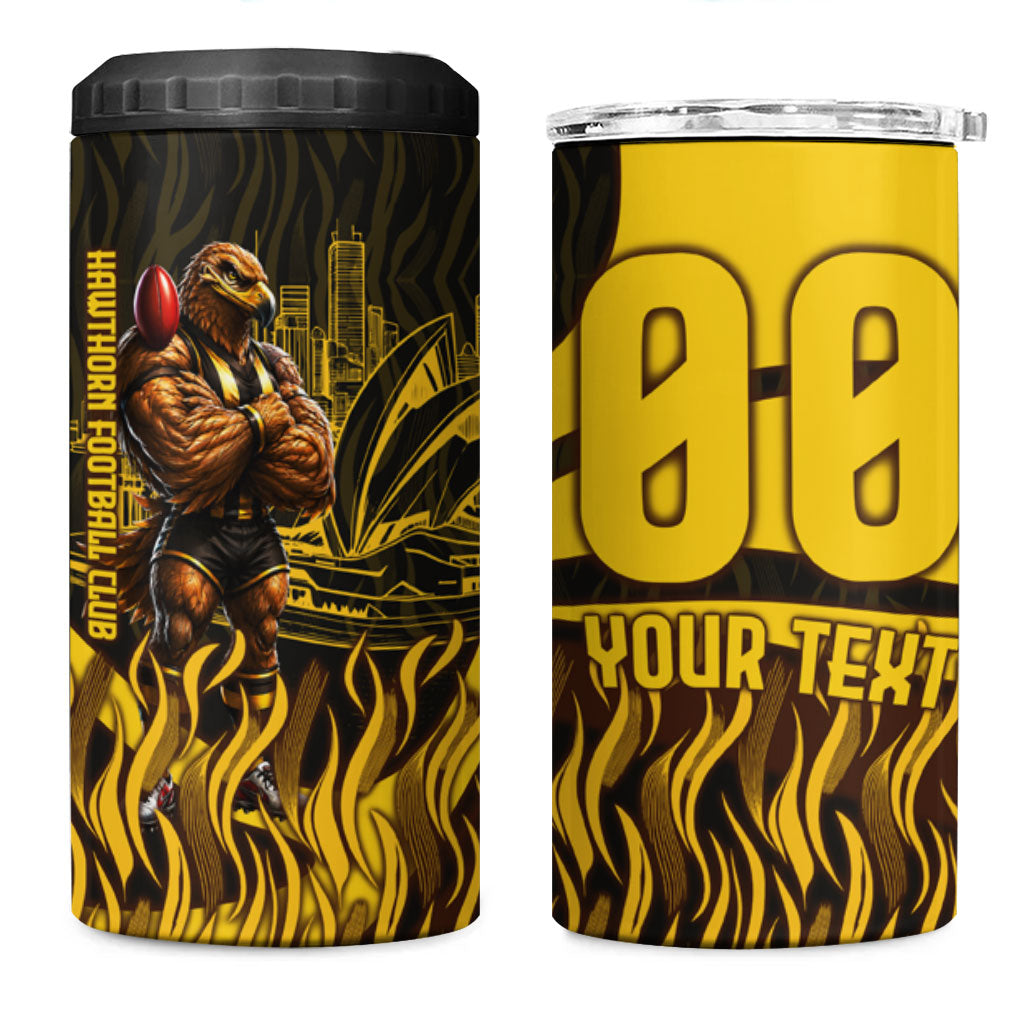 Personalised Hawthorn Hawks Football 4 in 1 Can Cooler Tumbler Australian City Skyline Graphic Fierce Mascot Art
