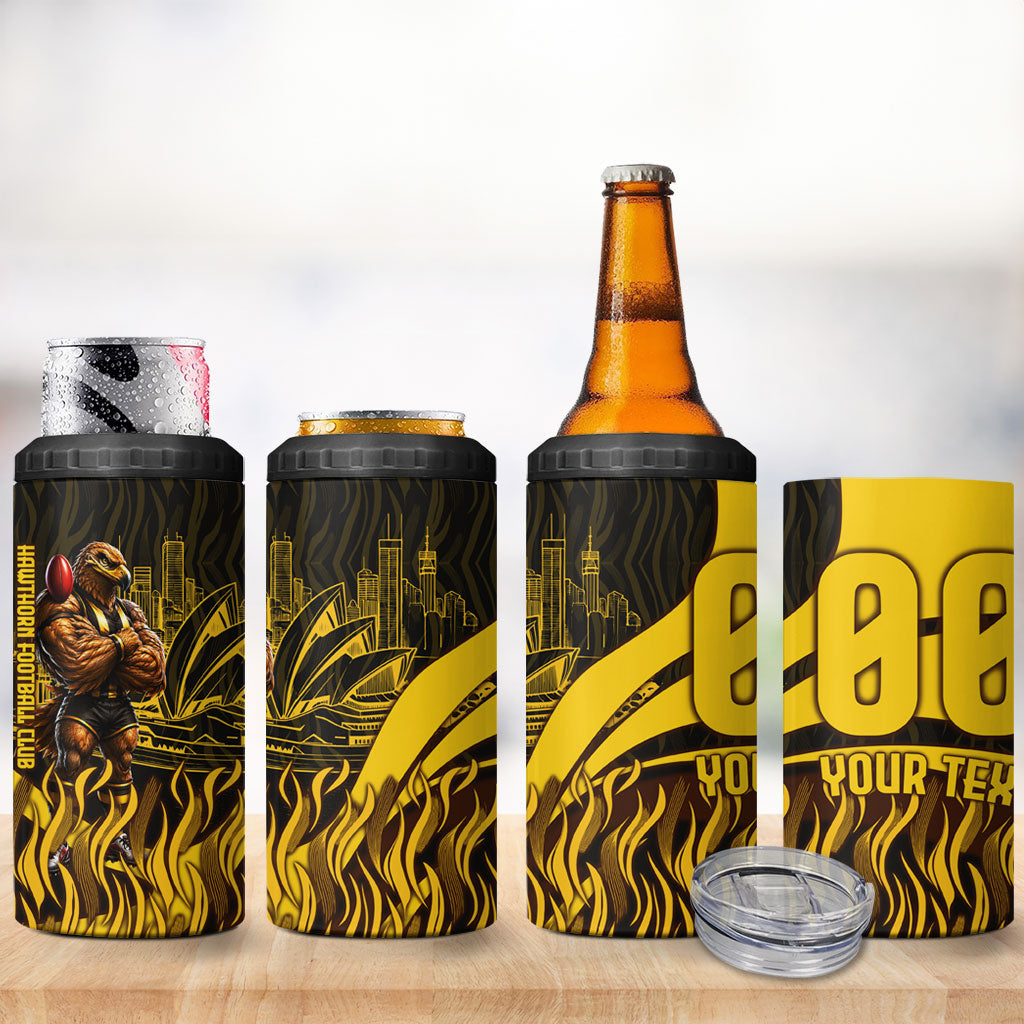 Personalised Hawthorn Hawks Football 4 in 1 Can Cooler Tumbler Australian City Skyline Graphic Fierce Mascot Art