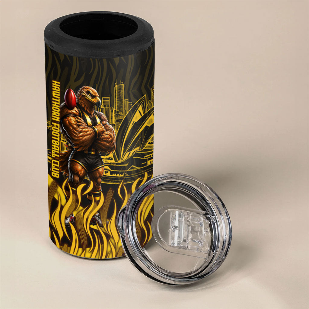 Personalised Hawthorn Hawks Football 4 in 1 Can Cooler Tumbler Australian City Skyline Graphic Fierce Mascot Art