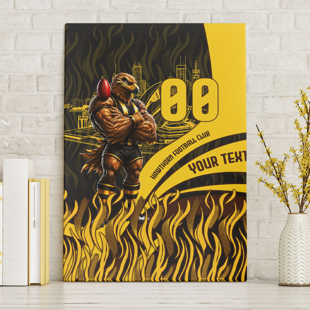 Personalised Hawthorn Hawks Football Canvas Wall Art Australian City Skyline Graphic Fierce Mascot Art