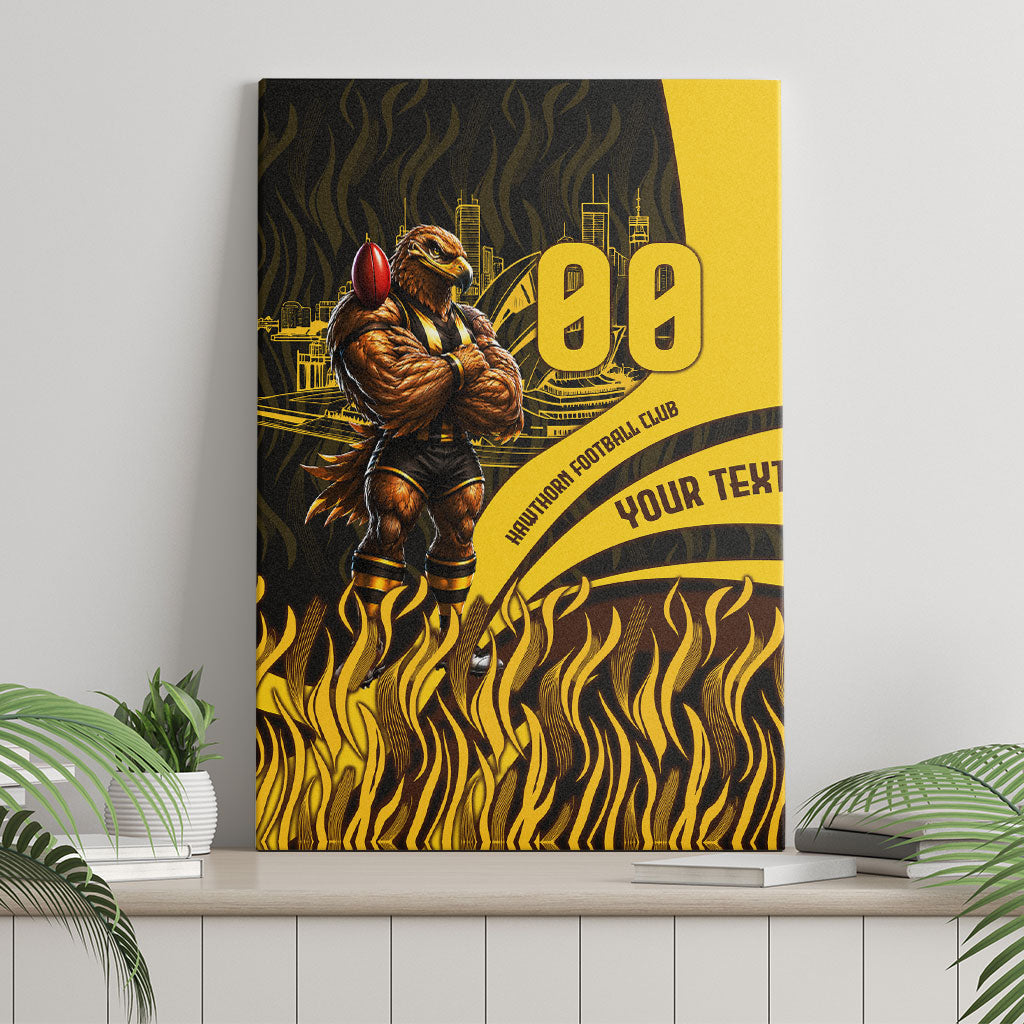 Personalised Hawthorn Hawks Football Canvas Wall Art Australian City Skyline Graphic Fierce Mascot Art