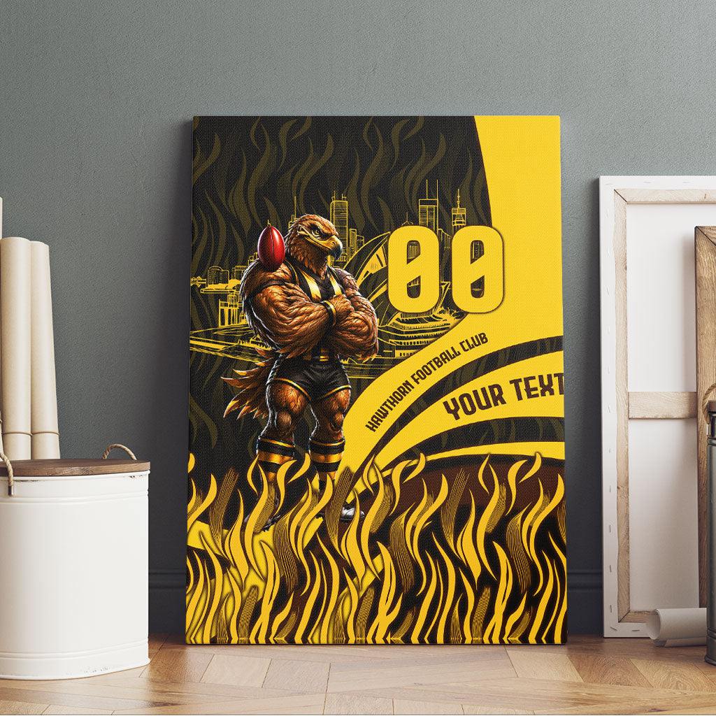 Personalised Hawthorn Hawks Football Canvas Wall Art Australian City Skyline Graphic Fierce Mascot Art