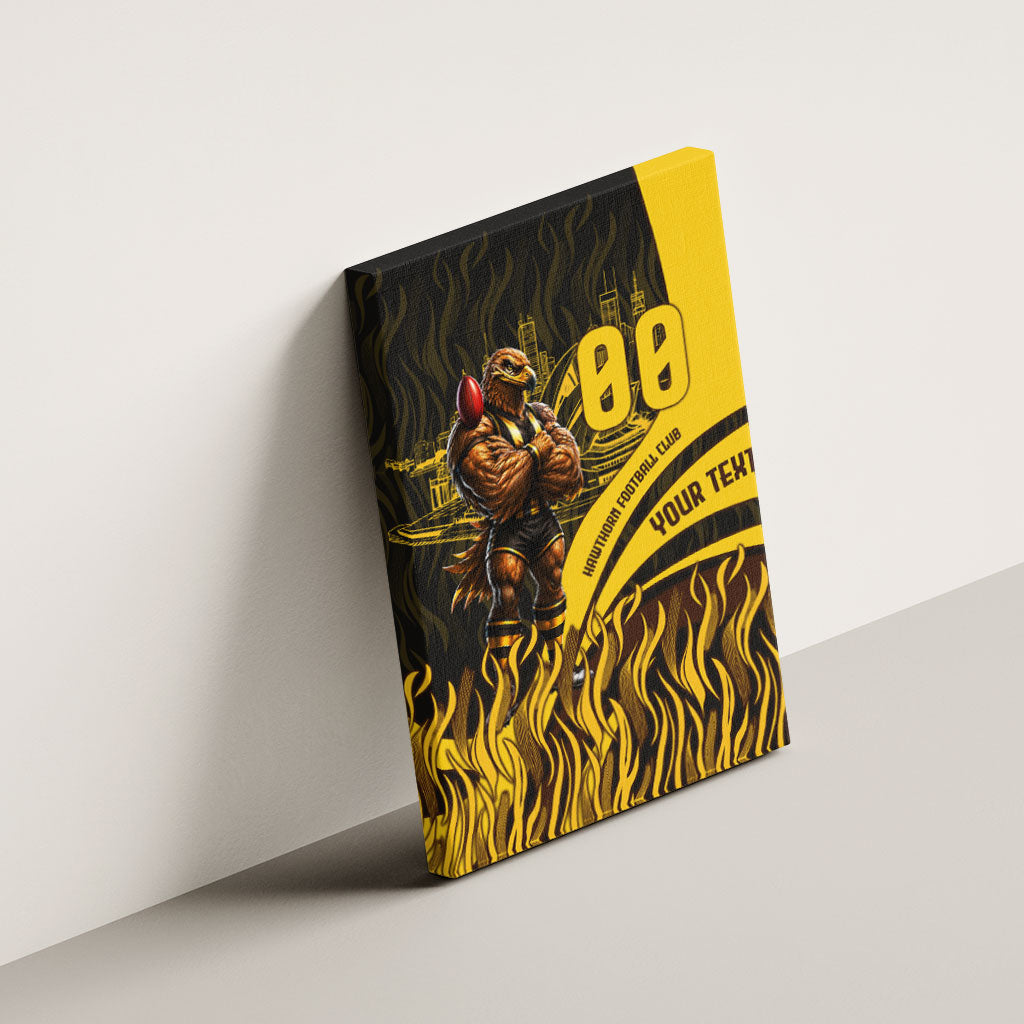 Personalised Hawthorn Hawks Football Canvas Wall Art Australian City Skyline Graphic Fierce Mascot Art