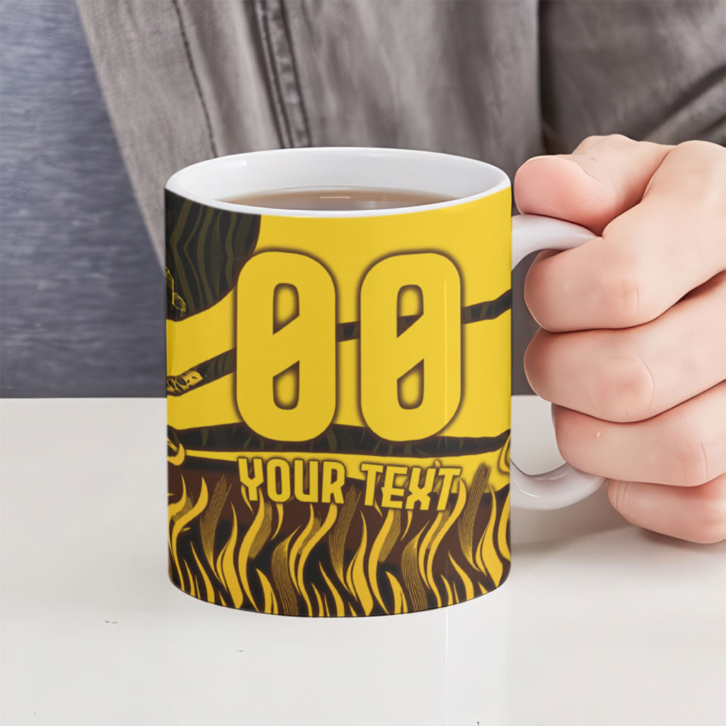 Personalised Hawthorn Hawks Football Ceramic Mug Australian City Skyline Graphic Fierce Mascot Art