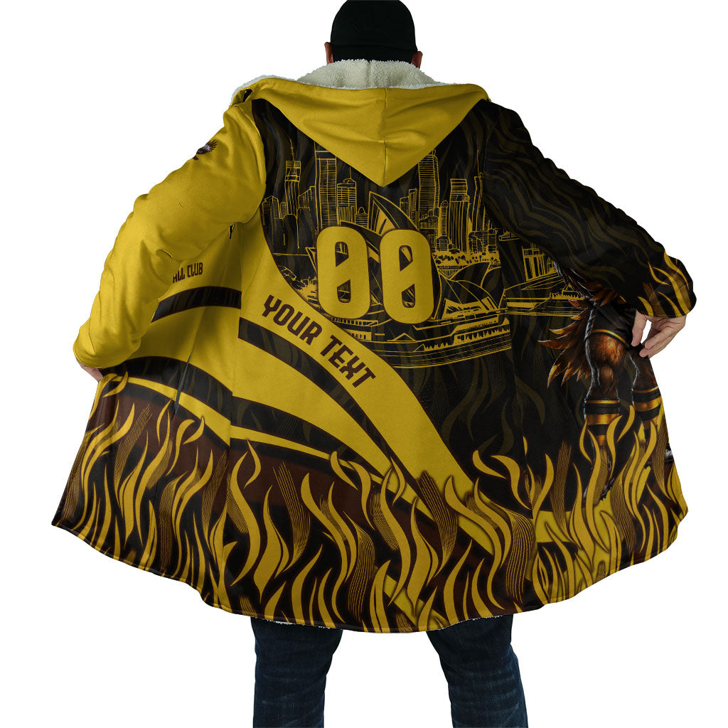 Personalised Hawthorn Hawks Football Cloak Australian City Skyline Graphic Fierce Mascot Art