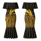 Personalised Hawthorn Hawks Football Couples Matching Mermaid Dress and Hawaiian Shirt Australian City Skyline Graphic Fierce Mascot Art