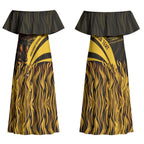 Personalised Hawthorn Hawks Football Couples Matching Off Shoulder Maxi Dress and Hawaiian Shirt Australian City Skyline Graphic Fierce Mascot Art