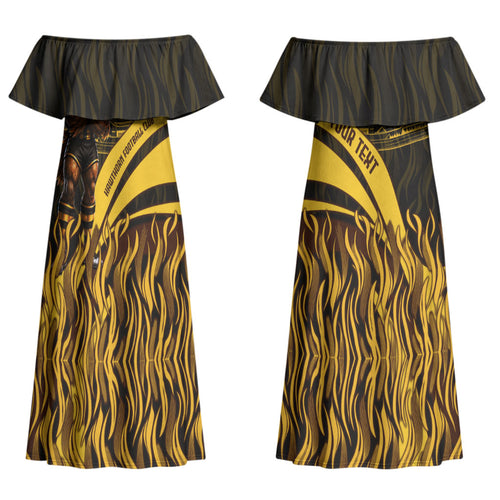 Personalised Hawthorn Hawks Football Couples Matching Off Shoulder Maxi Dress and Long Sleeve Button Shirt Australian City Skyline Graphic Fierce Mascot Art