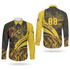 Personalised Hawthorn Hawks Football Couples Matching Puletasi and Long Sleeve Button Shirt Australian City Skyline Graphic Fierce Mascot Art
