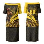 Personalised Hawthorn Hawks Football Couples Matching Puletasi and Long Sleeve Button Shirt Australian City Skyline Graphic Fierce Mascot Art