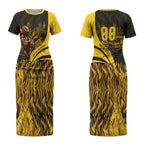 Personalised Hawthorn Hawks Football Couples Matching Short Sleeve Bodycon Dress and Long Sleeve Button Shirt Australian City Skyline Graphic Fierce Mascot Art