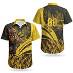 Personalised Hawthorn Hawks Football Couples Matching Summer Maxi Dress and Hawaiian Shirt Australian City Skyline Graphic Fierce Mascot Art