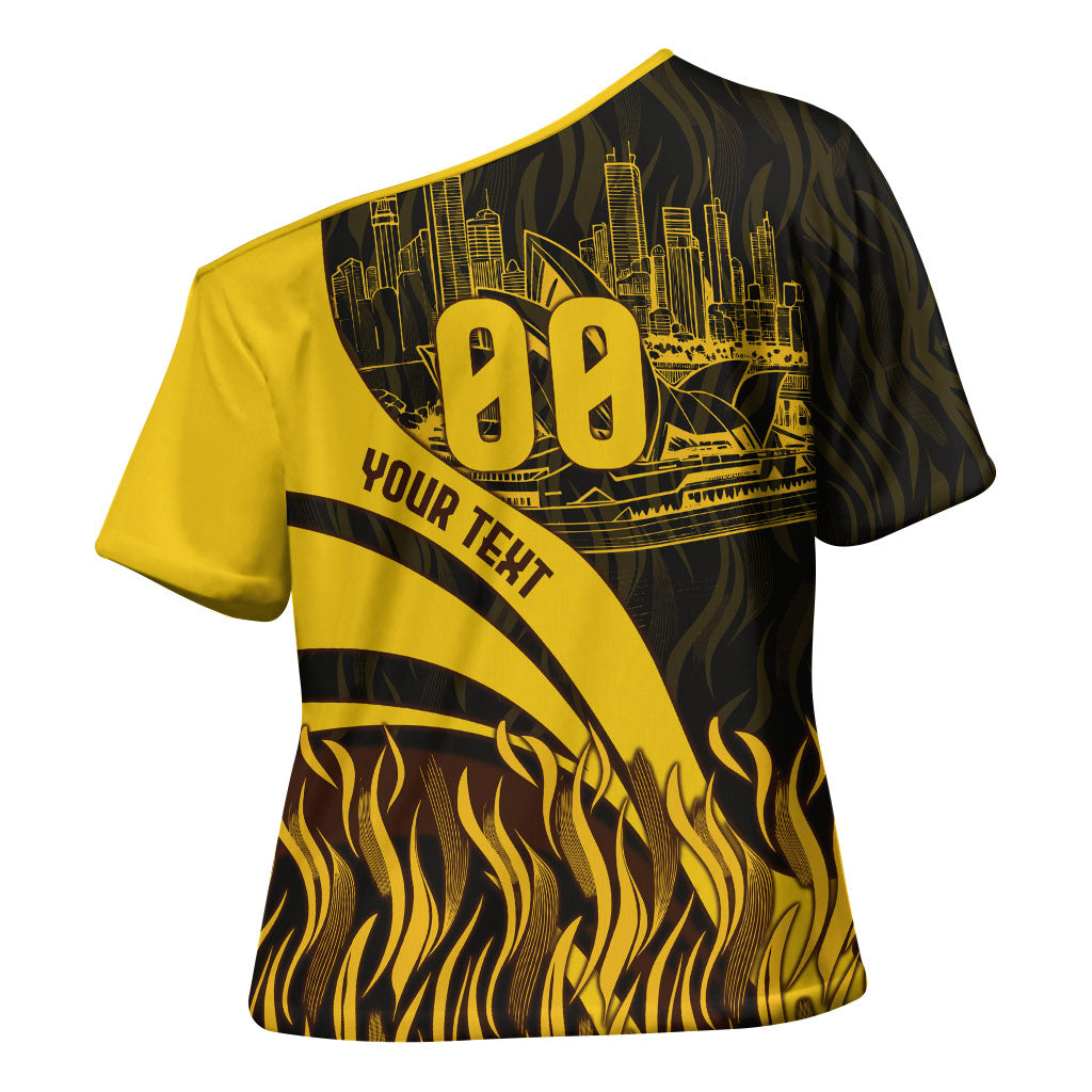 Personalised Hawthorn Hawks Football Cross Shoulder Shirt Australian City Skyline Graphic Fierce Mascot Art