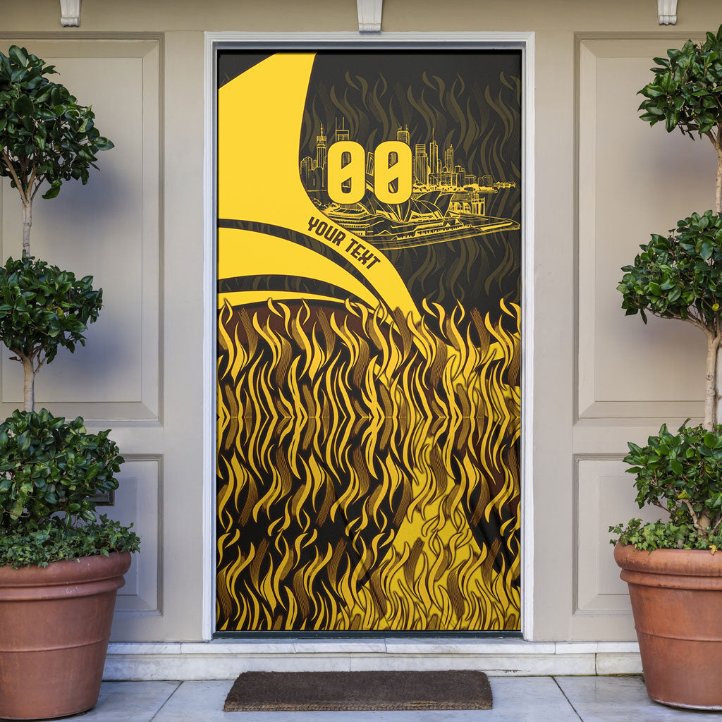 Personalised Hawthorn Hawks Football Door Cover Australian City Skyline Graphic Fierce Mascot Art