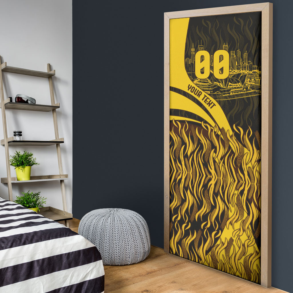Personalised Hawthorn Hawks Football Door Cover Australian City Skyline Graphic Fierce Mascot Art
