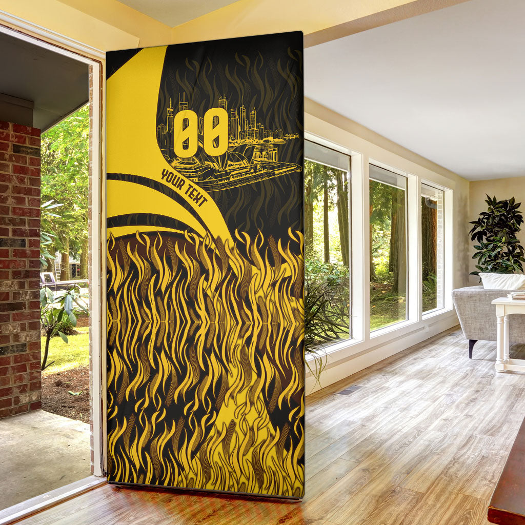 Personalised Hawthorn Hawks Football Door Cover Australian City Skyline Graphic Fierce Mascot Art