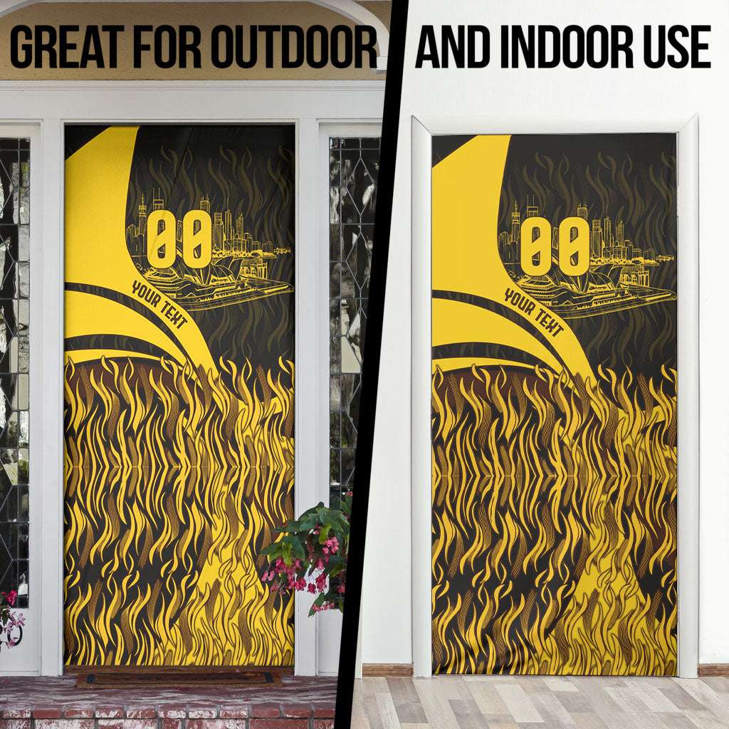 Personalised Hawthorn Hawks Football Door Cover Australian City Skyline Graphic Fierce Mascot Art