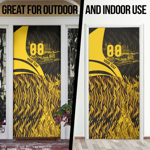 Personalised Hawthorn Hawks Football Door Cover Australian City Skyline Graphic Fierce Mascot Art