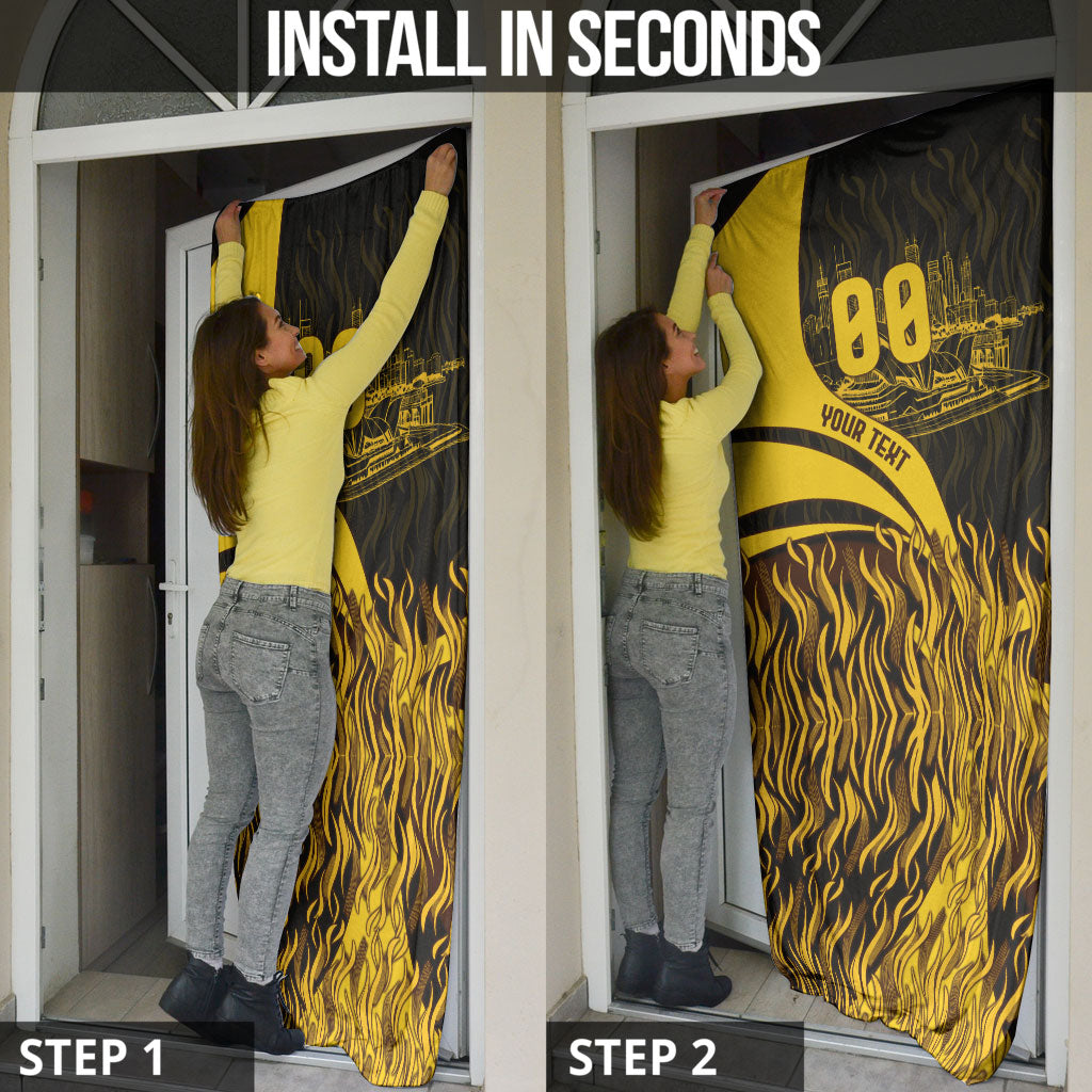 Personalised Hawthorn Hawks Football Door Cover Australian City Skyline Graphic Fierce Mascot Art