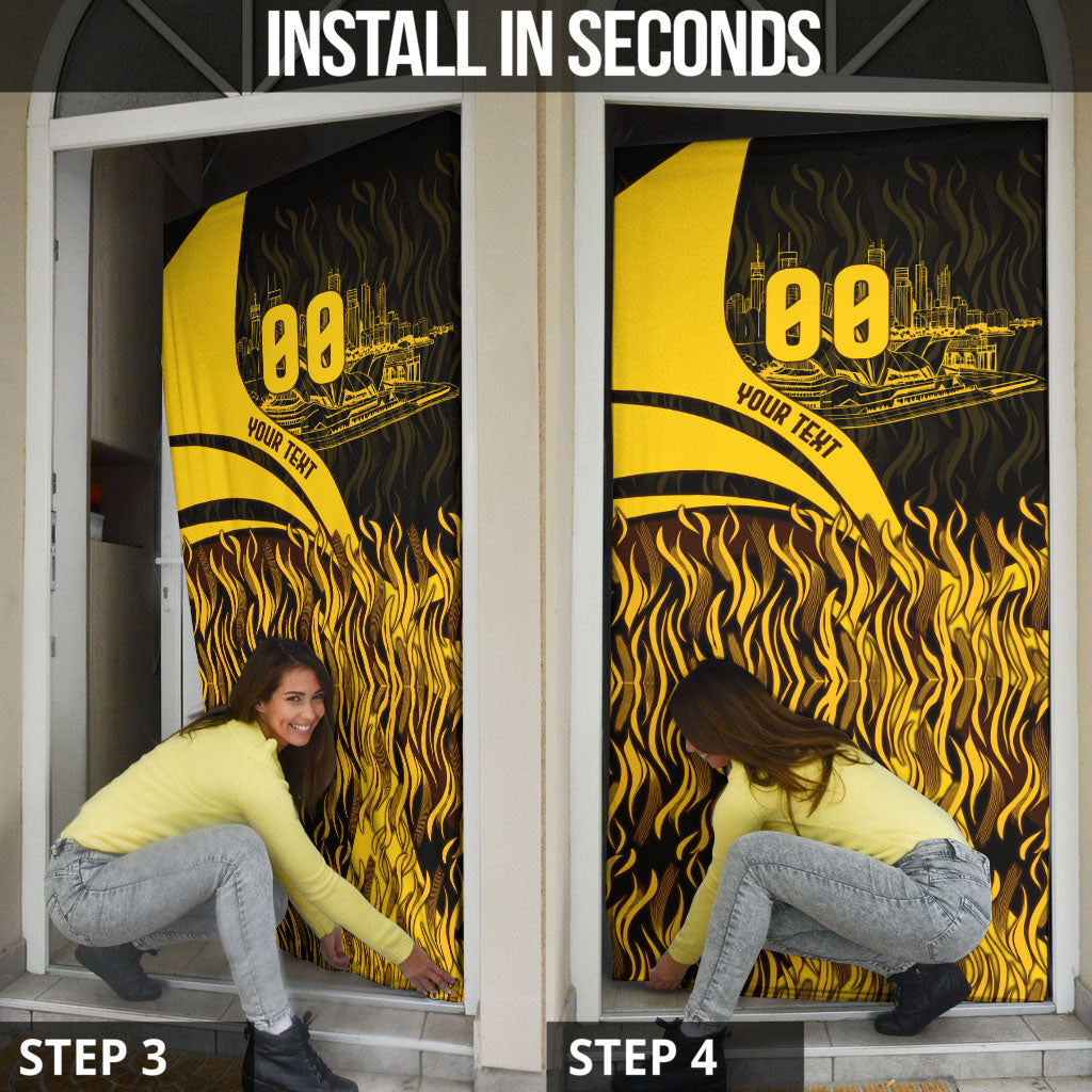 Personalised Hawthorn Hawks Football Door Cover Australian City Skyline Graphic Fierce Mascot Art
