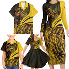 Personalised Hawthorn Hawks Football Family Matching Long Sleeve Bodycon Dress and Hawaiian Shirt Australian City Skyline Graphic Fierce Mascot Art