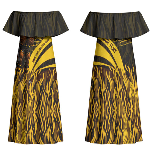 Personalised Hawthorn Hawks Football Family Matching Off Shoulder Maxi Dress and Hawaiian Shirt Australian City Skyline Graphic Fierce Mascot Art